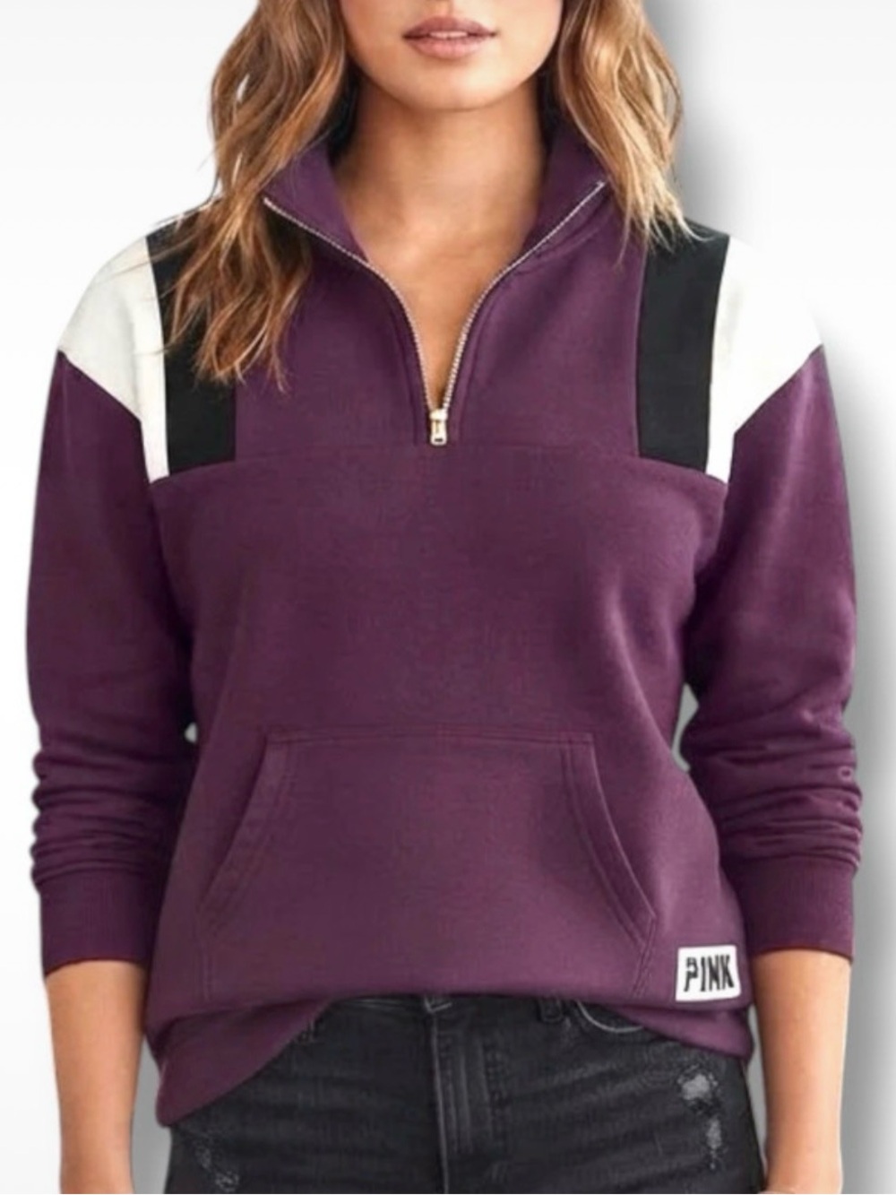 Victoria's Secret PINK Plum Purple Y2K Colorblock Quarter Zip Pullover XS